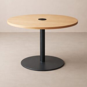 Mesa de reunión 4 pax | circular Ø 1,20 con base tubular con plafón redondo y grommet