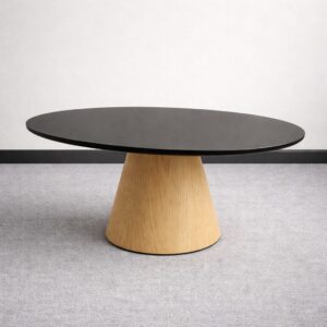 Mesa central | CONICA OVAL  base entamborada posformada y superficie en HPL con chaflan