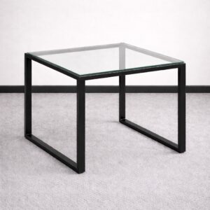 Mesa auxiliar | CUBO con estructura tubular metálica y superficie en vidrio templado de 12mm