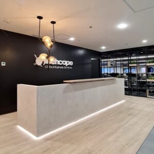 Recepción | PRISMA en aglomerado MDP con revestimiento en micro-cemento y counter en HPL